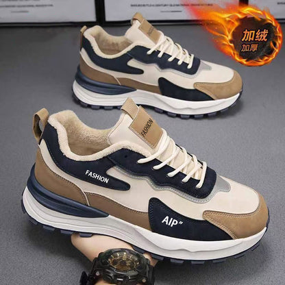 Sapatos desportivos casuais de algodão quente e espessos mais vendidos para homens, proteção de trabalho de inverno para homens sapatos de corrida de pai em polar da moda, versáteis versáteis