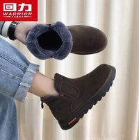 Botas de neve quentes forradas a lã guerreira, sapatos de algodão de inverno simples e de sola espessa, elegantes e versáteis para viagens ao ar livre
