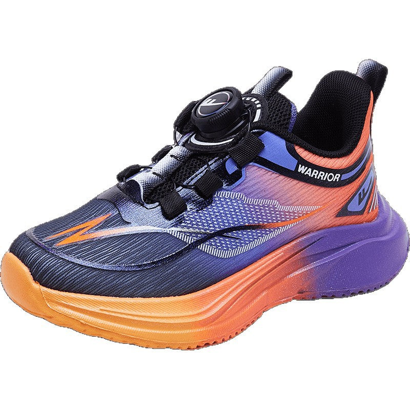 Ténis leves com sola para rapazes e raparigas, sapatos infantis Warrior outono novos, sapatos de botão na moda, sapatos de rede respiráveis, versáteis
