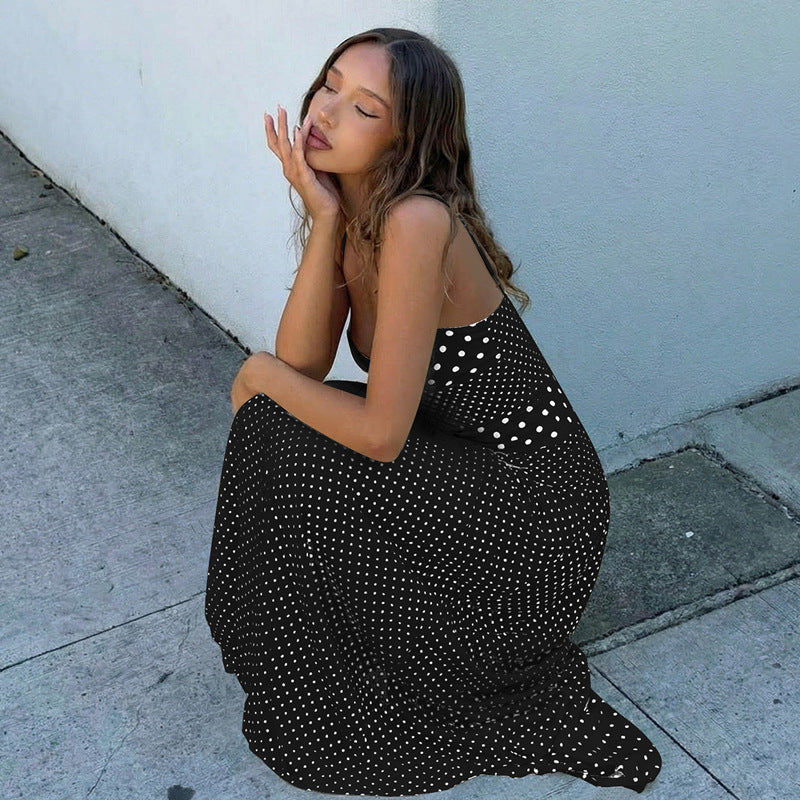Verão 2026 Amazon Novo Vestido Feminino Sexy de Bolinhas Vintage Plissado Elegante Com Peças em Grosso
