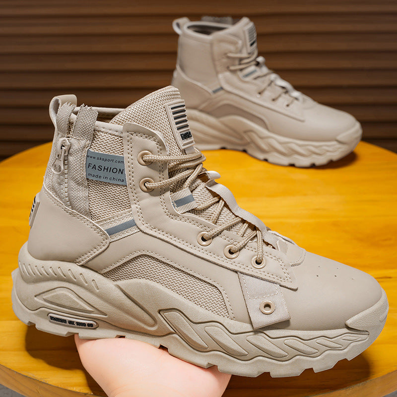 Botas Martin para homens, botas britânicas vintage de trabalho de outono de cano alto, sapatos desportivos casuais para caminhadas ao ar livre com sola espessa e impermeáveis