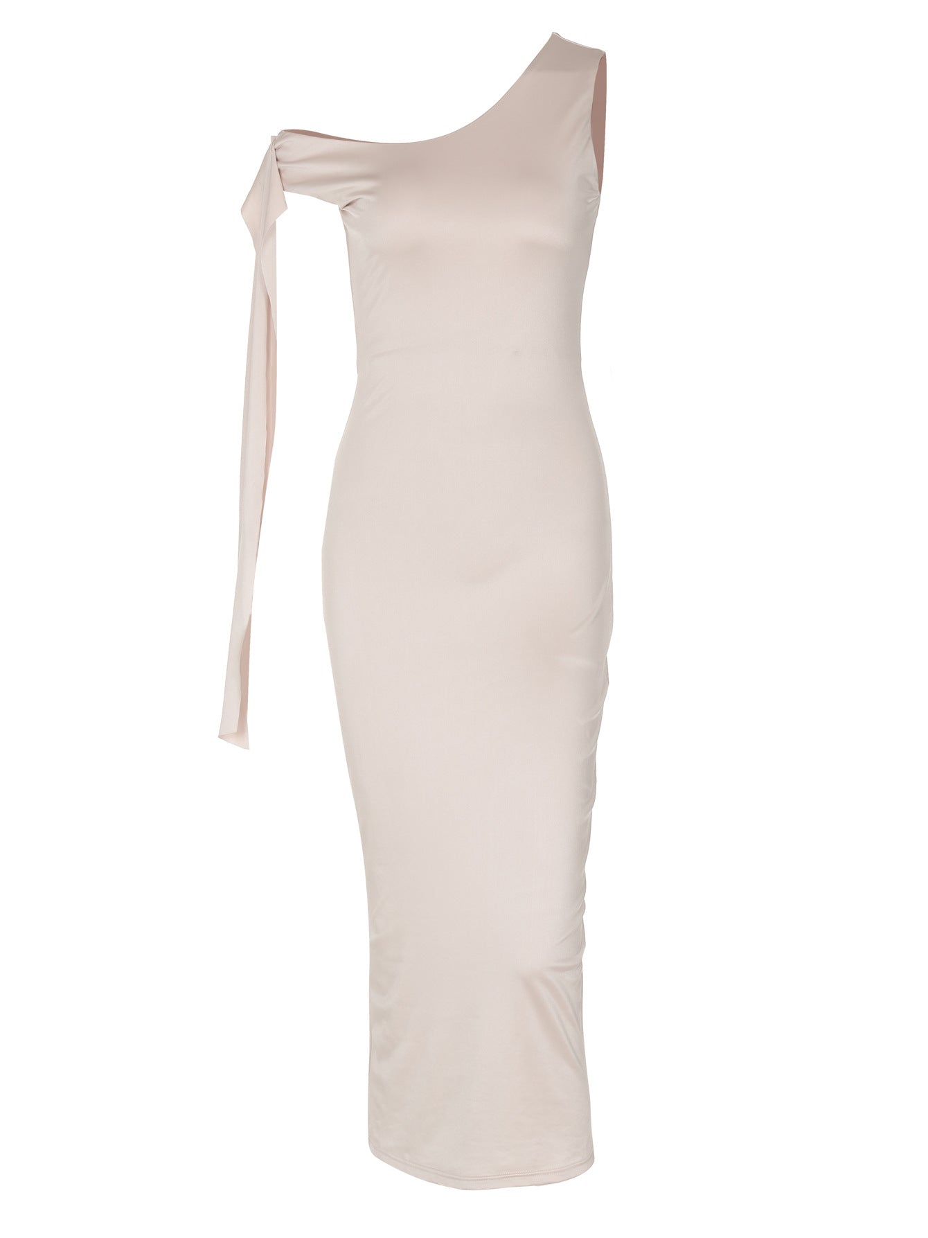 Amazon Fashion Vestido Novo Conjunto Feminino de Cor Sólida, Sexy de Tiras de Retalhos, Ombro Único e Bodycon Longo