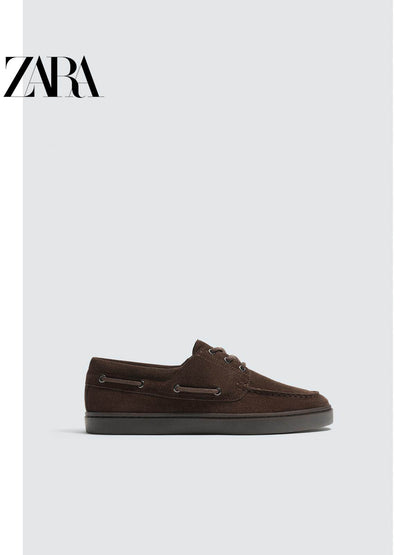 Sapatos masculinos ZARA Primavera/Verão 2026, modelo náutico casual com detalhes em camurça, código 2441720 700.