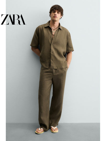 ZARA 2026 Verão Novo Sapatos Masculinos, Material Elástico, Sandálias Rasteiras Confortáveis com Detalhes, 2796720 300