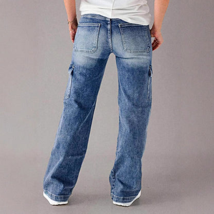 Em Stock Europeu e Americano Outono 2025 Novos Jeans de Atacadores para Mulher, Calças de trabalho casuais largas de perna direita, Lavadas
