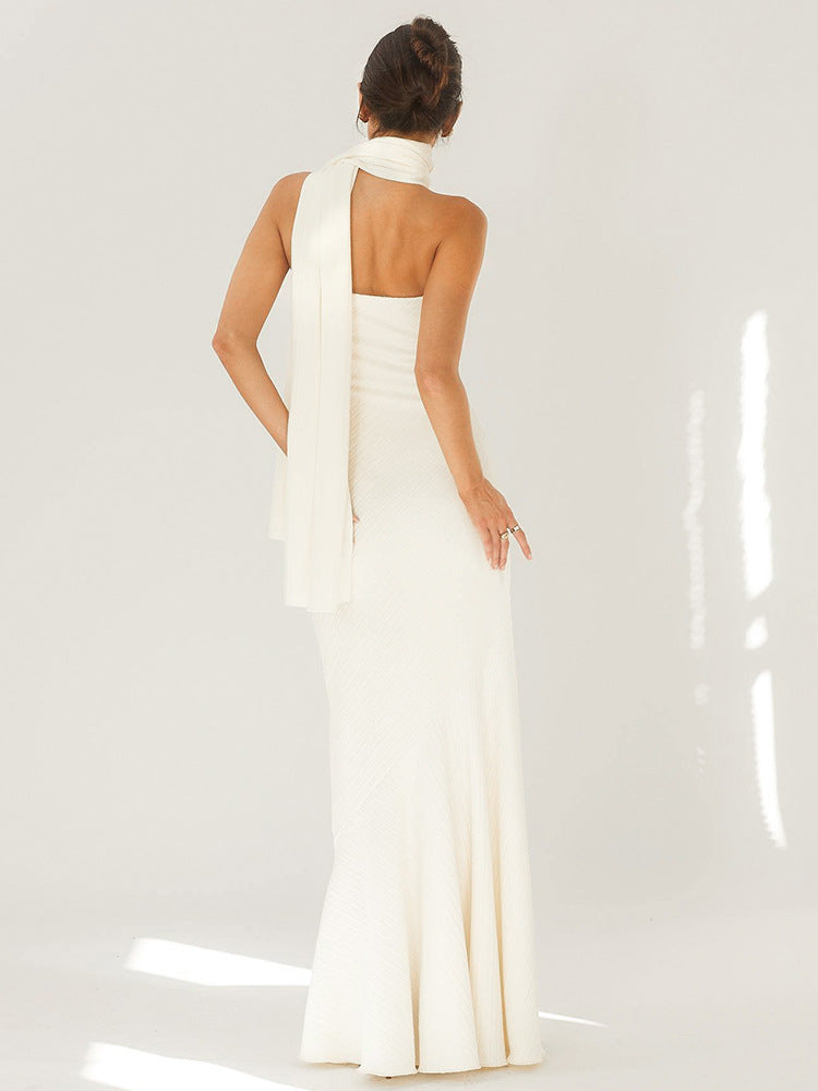 Verão 2026 Vestido Elegante Novo, ajustado à cintura, estilo médio, sexy, saia com padrão de busto e calça de peixe