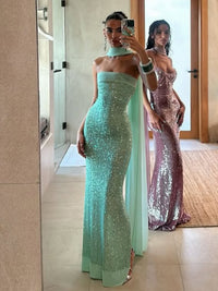 Amazon Novo vestido sexy sem alças, de cor sólida, slim longo, estilo socialite, ajustado, para mulheres