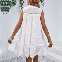 Vestido de Boneca de Renda Retalhada do Comércio Estrangeiro 2025 Novo Vestido de Férias de Praia Feminino Europeu e Americano de Verão