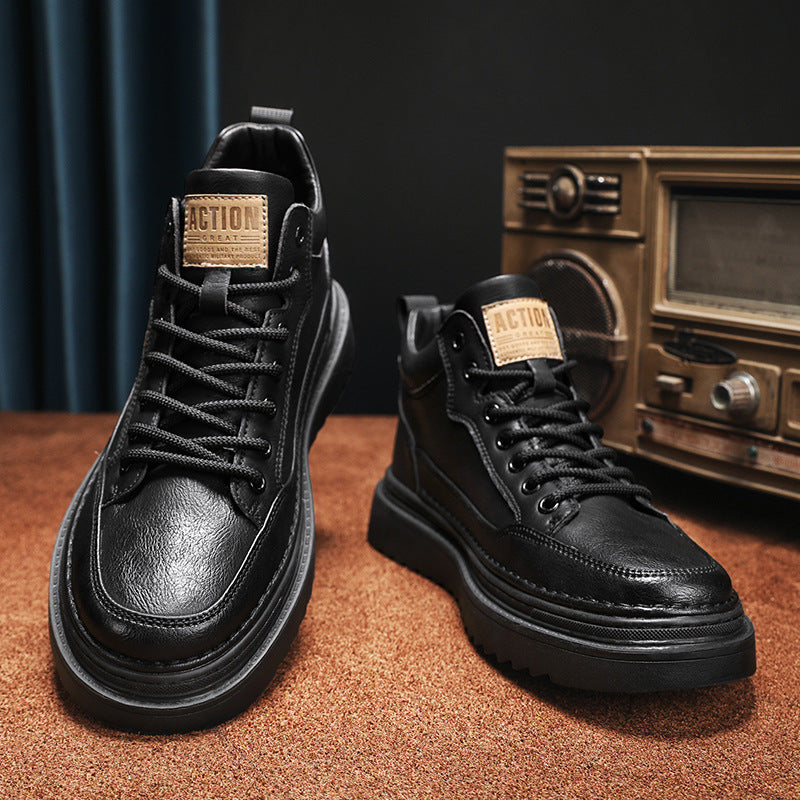 Calçado de trabalho para homem, outono 2024 novas botas Martin vintage versáteis ao estilo britânico, ténis casuais masculinos, sapatos de couro modernos para homem