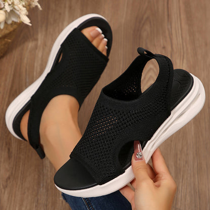Novas sandálias de plataforma de malha para a primavera/verão, sandálias romanas horizontais para mulheres na moda, transfronteiriças e na moda