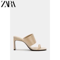 Sandálias mules de couro com salto alto e bico quadrado para mulheres, lançamento da coleção verão 2026 da ZARA (código: 1374710 002).