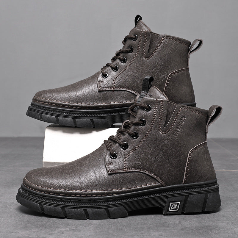 Botas Martin para Homem Outono 2025 Novas Botas Masculinas, Botas de trabalho pretas de cano alto versátil, Sapatos de Pele Casual