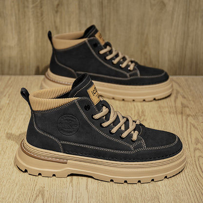 Botas Martin de Homem 2025 Novas Botas de Couro Retro Retro Retro de Outono De Outono Calçado de Trabalho Preto de Cano Alto Sapatos Masculinos