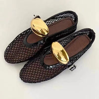 Temu Novos Sapatos Femininos Plus Size Transfronteiriços, sapatos de ballet em malha, fivelas de cinto femininas, acabamentos em verniz, confortáveis, respiráveis, ocos