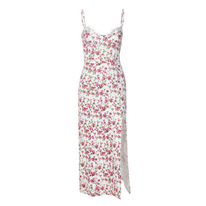 Vestido Feminino de Moda Europeia e Americana 2026 Verão Quente, Pequeno Vestido Floral Split Slit Strap Amazon Comércio Exterior Roupa Feminina por Grosso