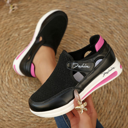 Sapatos casuais casuais plus size transfronteiriços europeus e americanos para mulheres na primavera/verão, novos sapatos casuais de malha com velcro respirável e planos independentes em pé