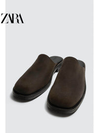 ZARA 2026 Primavera/Verão Sapatos Masculinos, Acabamento em Camurça, Bico Quadrado, Sola de Madeira, 2471720 700