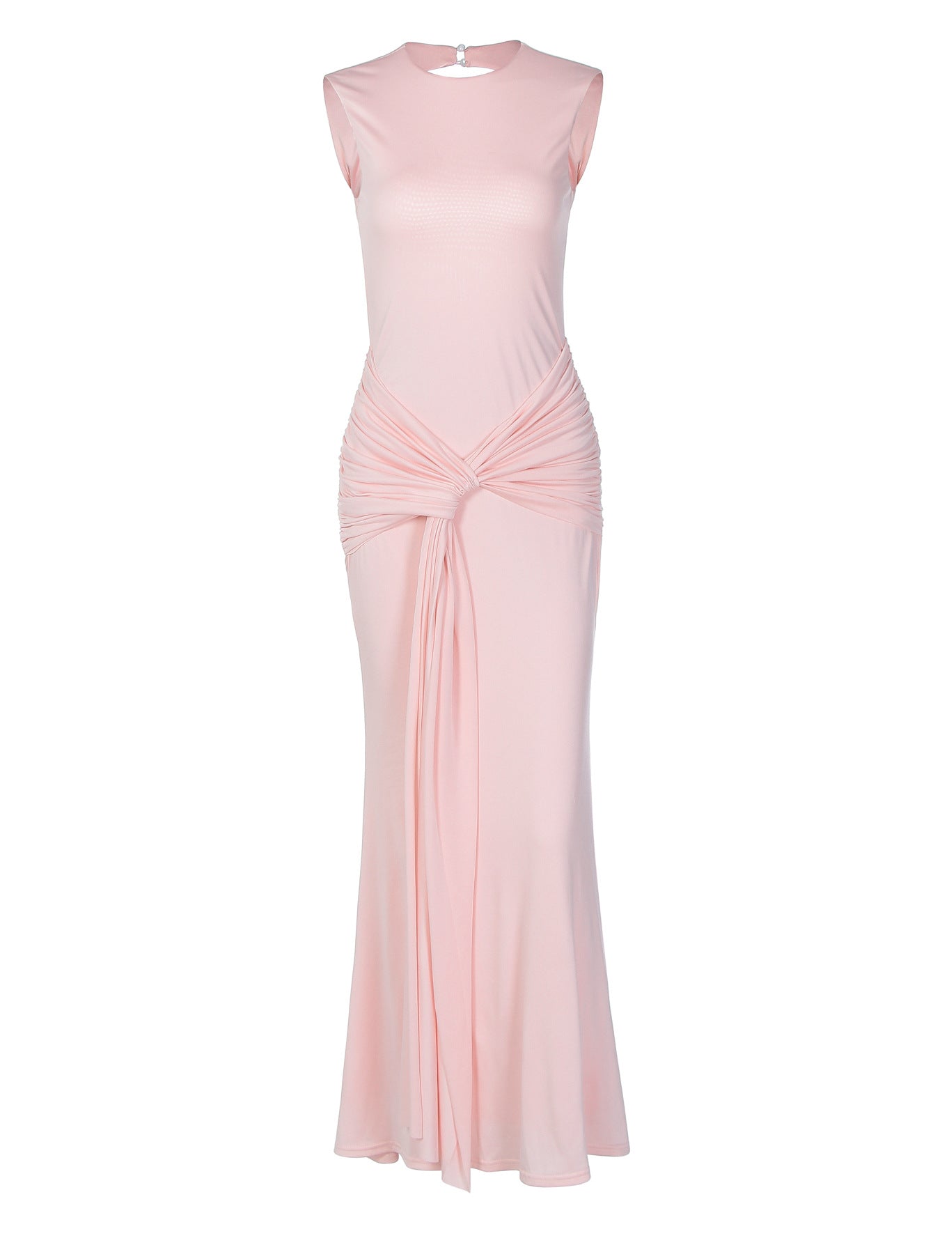 Vestido feminino de duas camadas, de duas camadas e gravata de retalhos, de um salto cruzado transfronteiriço europeu e americano, sexy, sem mangas, sem mangas, ajustado e ajustado longo de gravata de retalhos