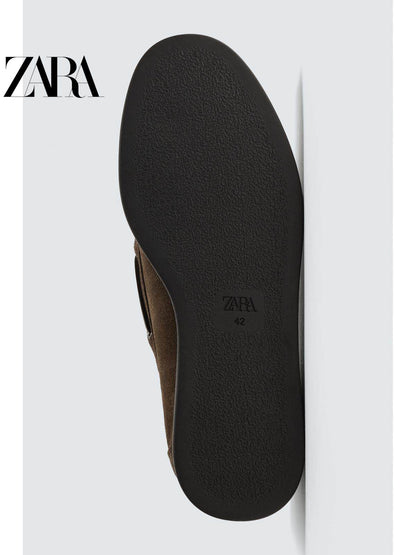 ZARA 2026 Primavera/Verão Sapatos Masculinos Novos com Acabamento em Camurça, Sapatos Casuais Náuticos de Couro 2442720 700