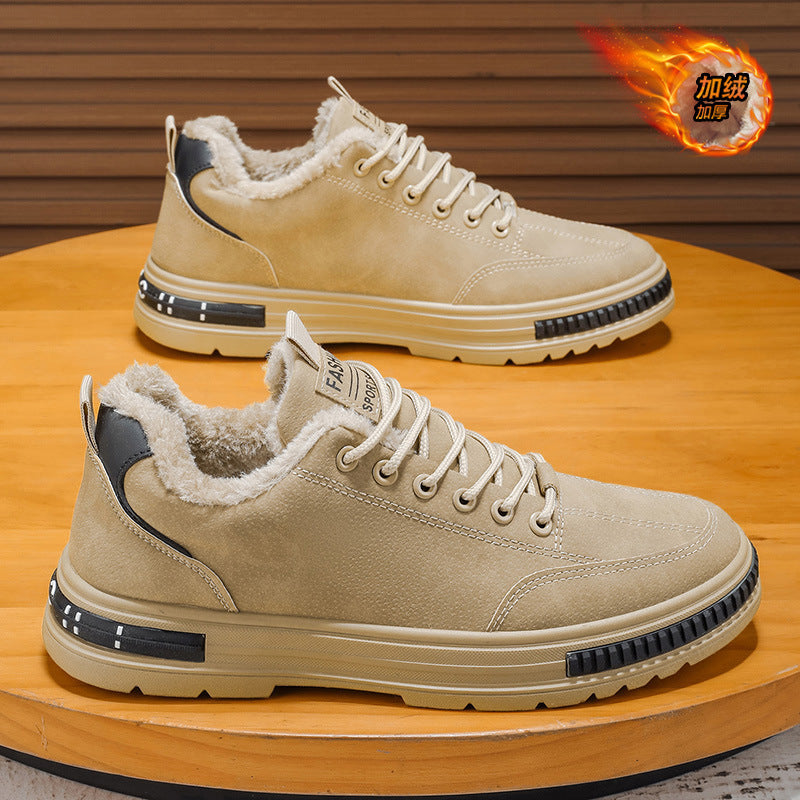 Sapatos de algodão masculinos, botas Martin de trabalho espessas forradas a polar quente no inverno, botas desportivas casuais de algodão resistentes ao frio do Nordeste para homens