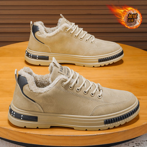 Sapatos de algodão masculinos, botas Martin de trabalho espessas forradas a polar quente no inverno, botas desportivas casuais de algodão resistentes ao frio do Nordeste para homens