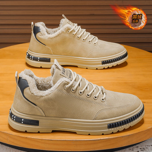Sapatos de algodão masculinos, botas Martin de trabalho espessas forradas a polar quente no inverno, botas desportivas casuais de algodão resistentes ao frio do Nordeste para homens
