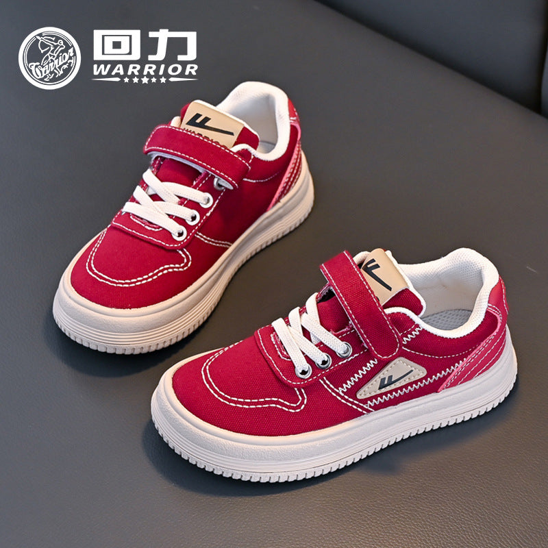 Sapatos vermelhos versáteis de lona, sapatos infantis Warrior, sapatos casuais masculinos e femininos, ténis baixos novos de outono, sapatos infantis de ensino médio a grande