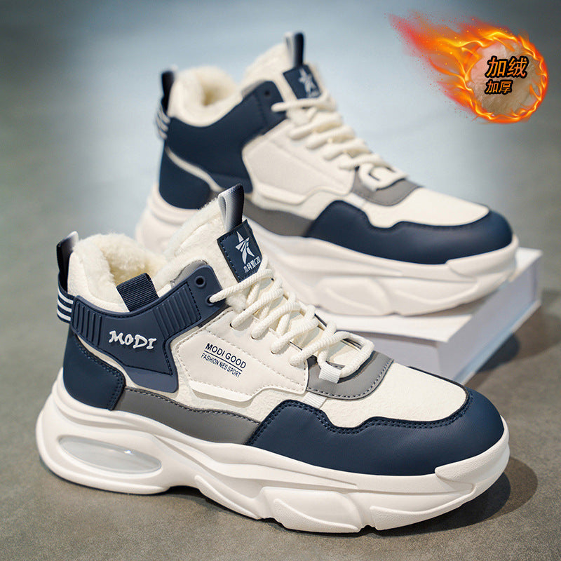 Sapatos masculinos, sapatos desportivos novos para o inverno 2025, sapatos quentes de algodão forrados a polar, ténis de corrida com almofada de ar, sapatos casuais masculinos, sapatos de pai
