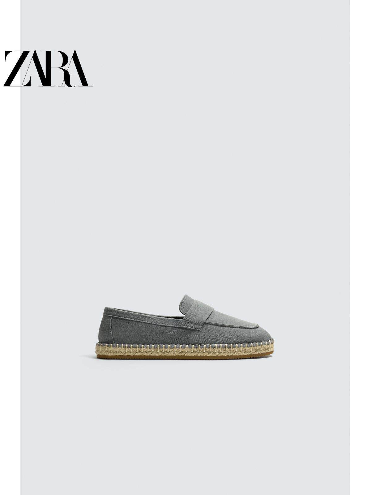 ZARA 2026 Primavera/Verão Sapatos Masculinos com Detalhes de Aba no Bolso, Tecido de Algodão, Sola de Linho, 2751720 400