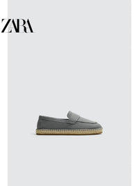 ZARA 2026 Primavera/Verão Sapatos Masculinos com Detalhes de Aba no Bolso, Tecido de Algodão, Sola de Linho, 2751720 400