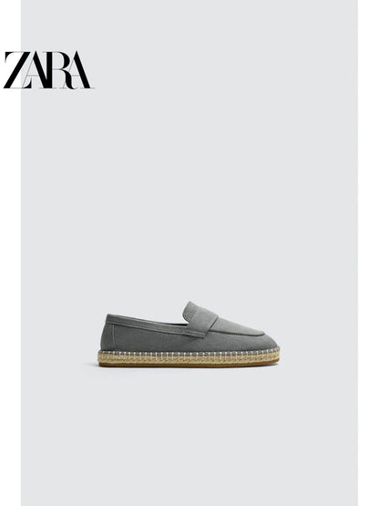 ZARA 2026 Primavera/Verão Sapatos Masculinos com Detalhes de Aba no Bolso, Tecido de Algodão, Sola de Linho, 2751720 400