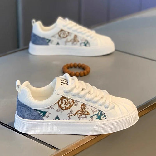 Sapatos masculinos com bico em forma de concha, ténis planos versáteis para estudantes casuais de outono, sapatos desportivos de marca alta, de topo de gama, brancos de sola grossa e na moda