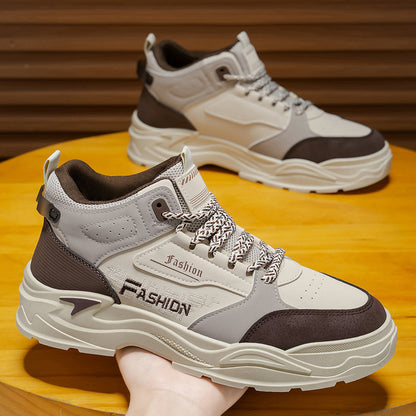 Sapatos masculinos de outono, sapatos de trabalho de cano alto, botas Martin com sola grossa e estilo coreano da moda, sapatos desportivos casuais, botas até ao tornozelo, sapatos modernos