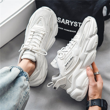 Sapatos masculinos, sapatos desportivos antiderrapantes para jovens de corrida para jovens versáteis, sapatos de pai com sola grossa e ténis brancos modernos