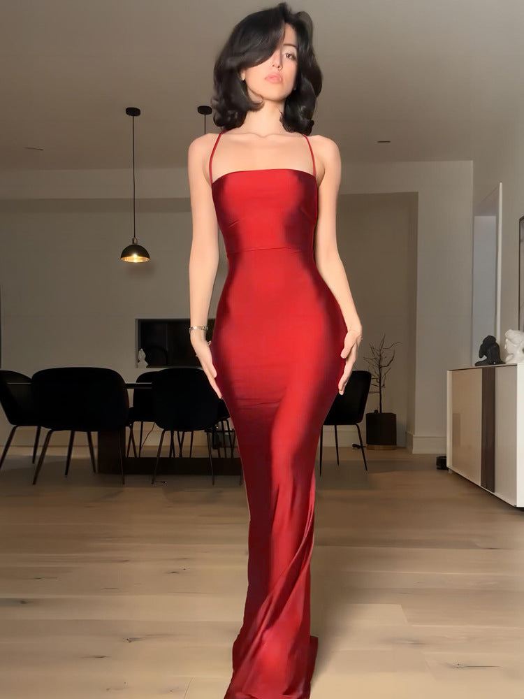Bestsellers femininos europeus e americanos de verão, novo vestido de retalho de retalho sem alças sem alças de cor sólida para mulheres