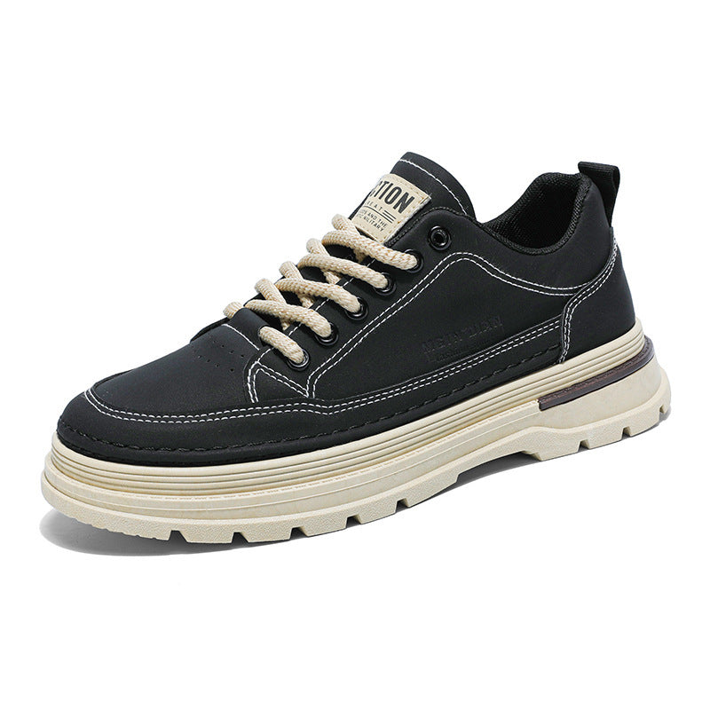 Sapatos de primavera para homem, novas botas Martin, botas até ao tornozelo para homem, sapatos de pele de sola grossa e versáteis na moda, sapatos de trabalho, ténis desportivos casuais