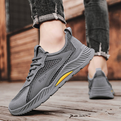 Sapatos masculinos de malha respirável de verão finos de malha oca, ténis desportivos casuais, calçado de trabalho masculino com humidade