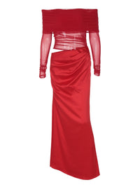 Vestido sensual de moda europeia e americana 2026 de verão 2026, vestido de malha de rede de manga longa e ombros descobertos, oco e slim