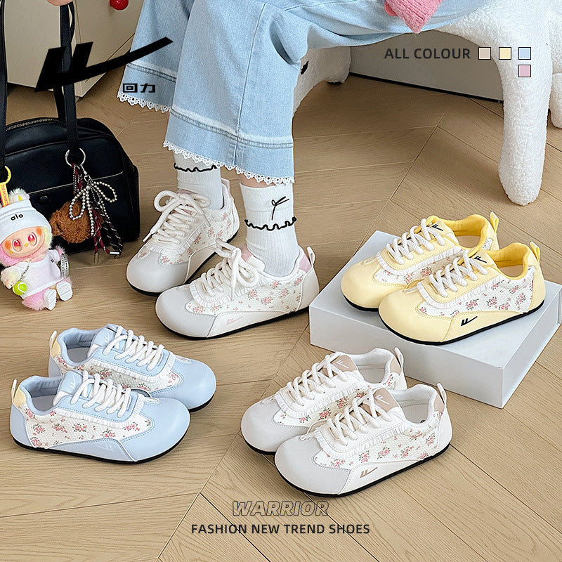 Sapatos casuais versáteis e de alto valor com blocos de cor Warrior, sapatos femininos coreanos elegantes e giros, sapatos de treino moral baixos e estilosos