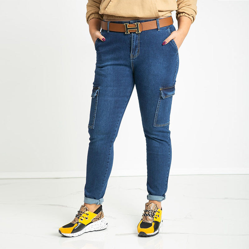 [Sem devoluções ou trocas] Jeans de trabalho europeus e americanos da Amazon, calças elásticas slim-fit femininas slim-fit em stock