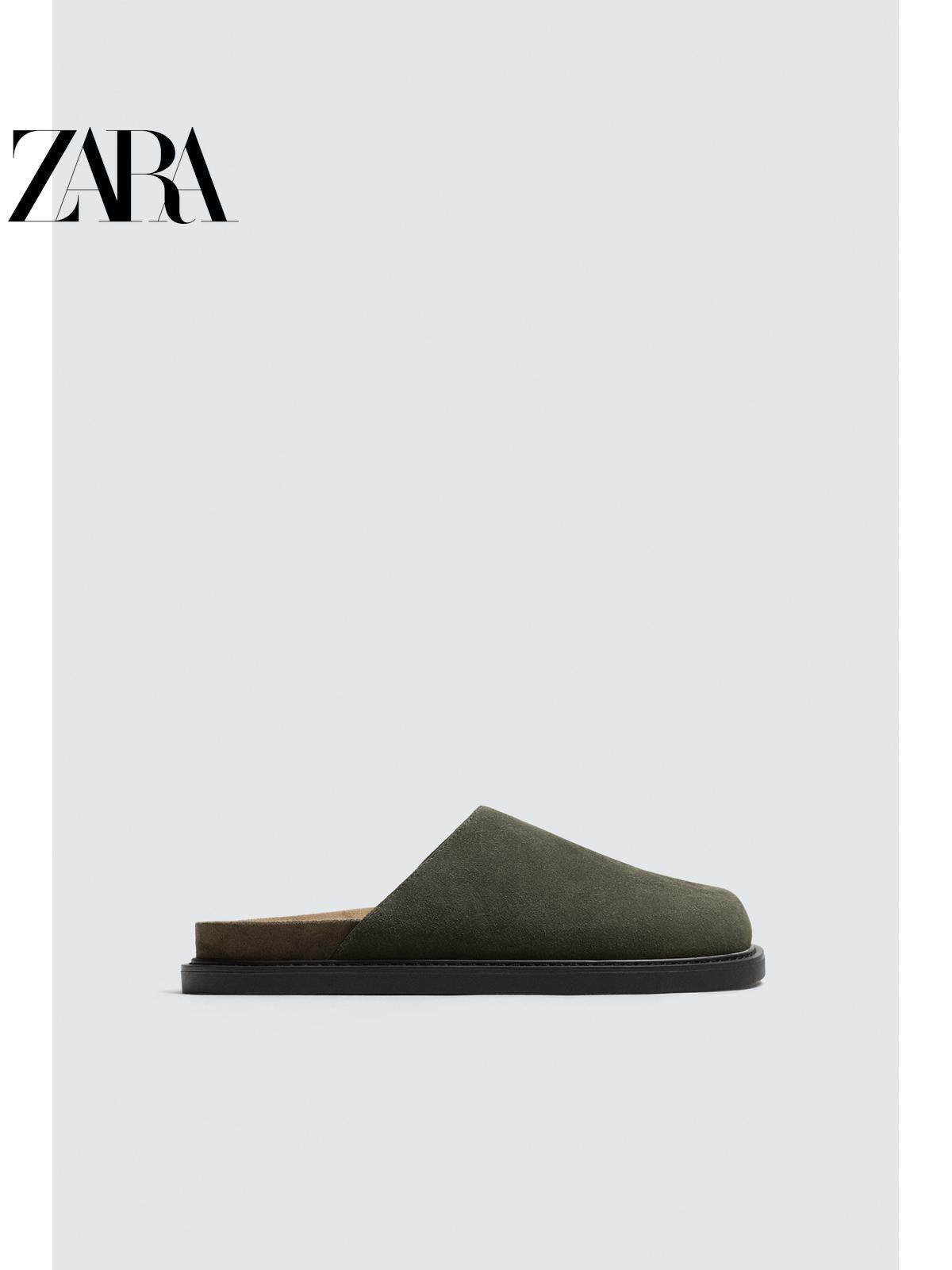 ZARA 2026 Primavera/Verão Sapatos Masculinos, Acabamento em Camurça, Bico Redondo, Sola Grossa, Tamancos de Couro, 2770620 512