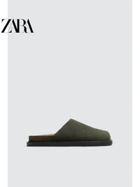 ZARA 2026 Primavera/Verão Sapatos Masculinos, Acabamento em Camurça, Bico Redondo, Sola Grossa, Tamancos de Couro, 2770620 512
