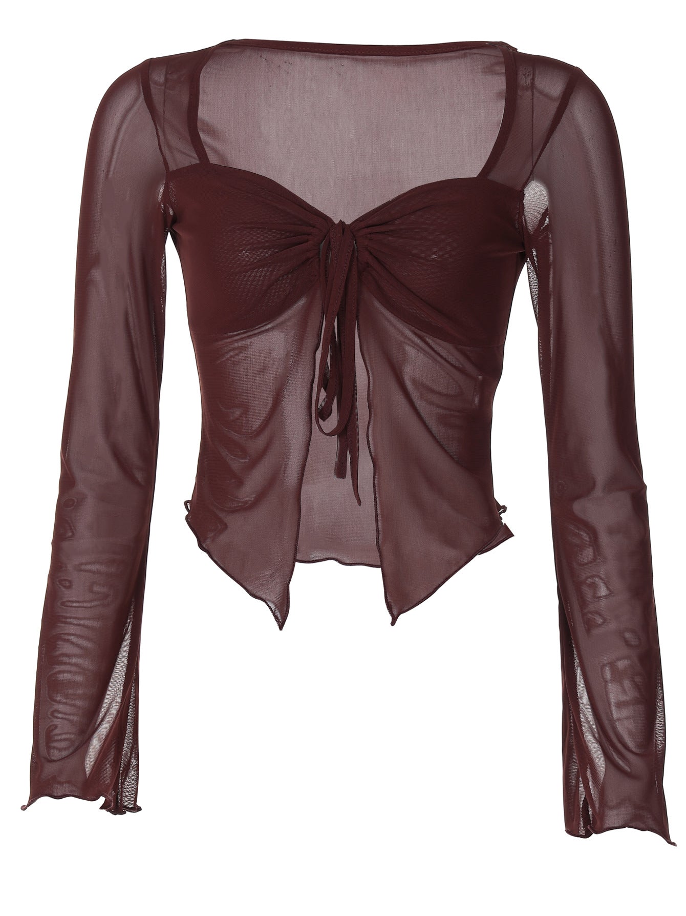 Roupa feminina transfronteiriça europeia e americana 2025 verão INS novo cardigan sexy de rapariga com cordão, t-shirt de rede de manga comprida