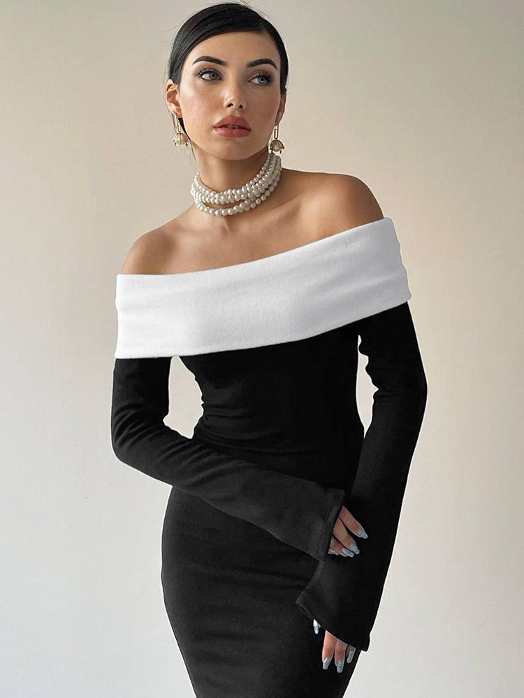 Moda clássica francesa, com blocos de cor, vestido comprido sem mangas e ajustado à anca, ajustado à anca, para exportação por grosso