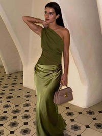 Amazon, vestido de moda transfronteiriça da Amazon, europeu e americano, com um ombro, slim-fit, sexy e de estilo socialite para mulheres