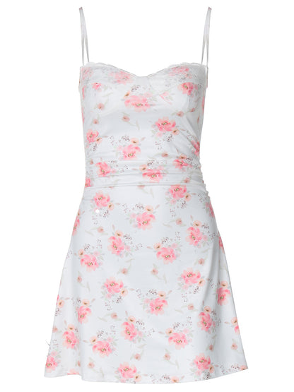 Comércio externo ao estilo europeu e americano da INS, novo e doce vestido de princesa floral em renda de borda de praia para mulheres
