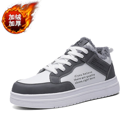 Ténis brancos de homem, sapatos casuais de algodão espessos forrados a polar de inverno 2024, sapatos desportivos quentes antiderrapantes