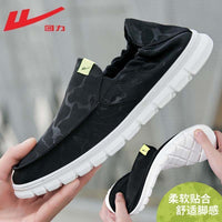 Sapatos leves de lona Warrior Work, novos sapatos casuais de cor sólida de um passo, respiráveis e confortáveis, sapatos masculinos de tecido por grosso