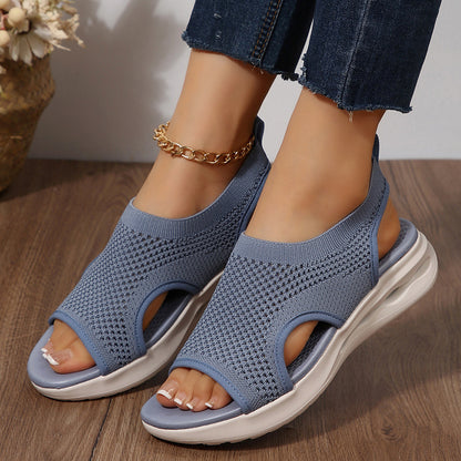 Novas sandálias de plataforma de malha para a primavera/verão, sandálias romanas horizontais para mulheres na moda, transfronteiriças e na moda
