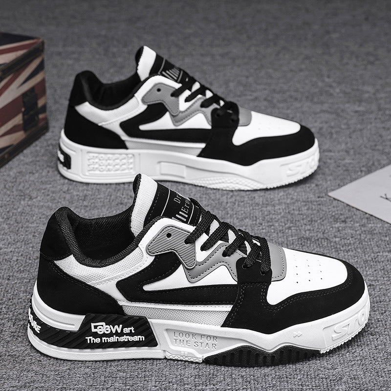 Sapatos Masculinos 2025 Novos Ténis Panda Primavera Respiráveis Pretos e Brancos Desportivos Casuais Masculinos Sola Grossa e Aumento de Altura Sapatilhas da Moda